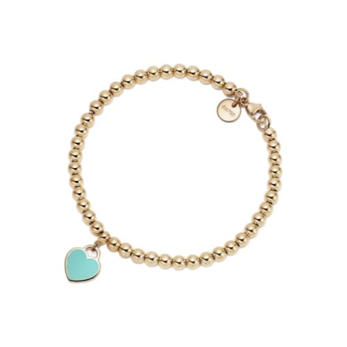 PULSERA DE CUENTAS GOLD CON INSIGNIA DE CORAZÓN BLUE